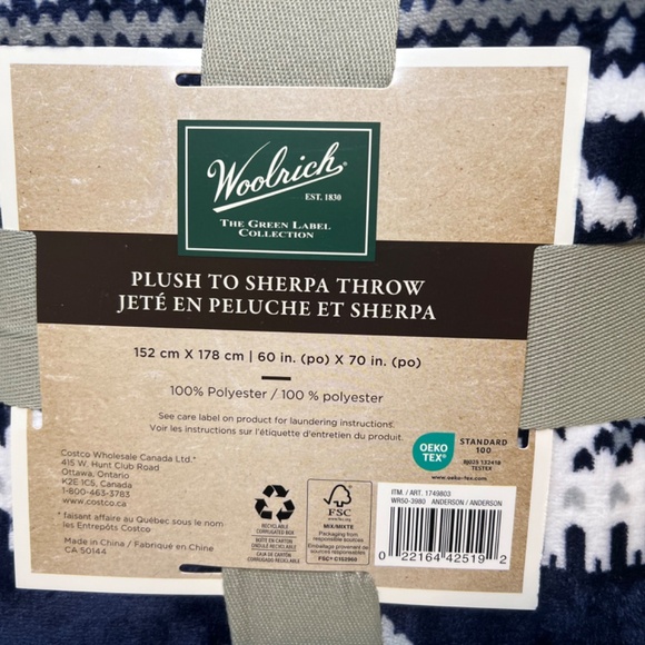 Woolrich Plush Sherpa Blanket, NEW, 60" X 70", Aztec Boho Bohemian - Picture 9 of 9